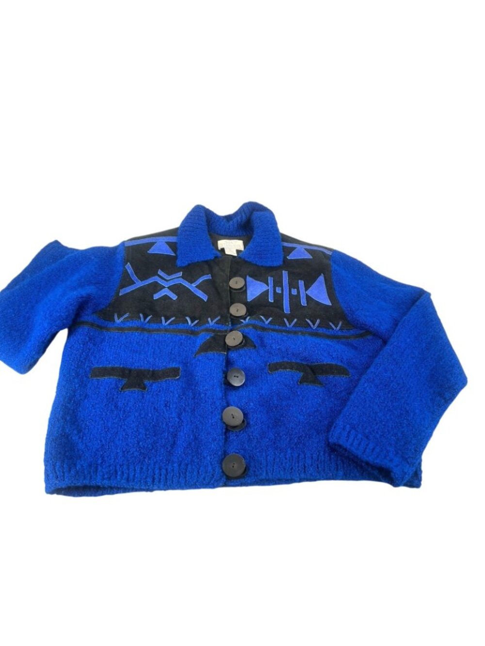 vtg Sandy Starkman suede trim knit box shape western rodeo cropped cardigan sz M - Picture 6 of 8
